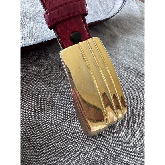 Vintage Kathy young Belt signed solid brass Buckle abstract art Red Snake Skin M - Picture 2 of 16